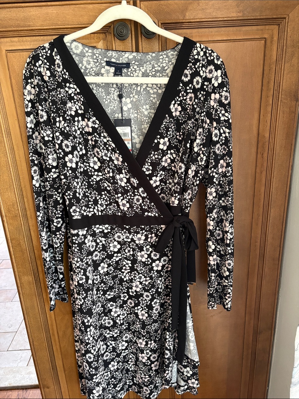 Tommy Hilfiger Black and White Floral Wrap Dress Size 12